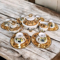 [Bán buôn, bán lẻ] BỘ ẤM TRÀ 15 MÓN MẠ VÀNG 24K HÌNH 6 LOÀI THÚ Sản xuất tại CH Séc (Tiệp Khắc)