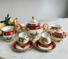 [Bán buôn, bán lẻ] BỘ ẤM TRÀ 15 MÓN MẠ VÀNG 24K HÌNH 6 LOÀI THÚ MÀU ĐỎ Sản xuất tại CH Séc (Tiệp Khắc)