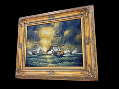 “Tranh Sơn Dầu Hải Chiến Cổ Điển Khung Gỗ Chạm – Đẳng Cấp Sưu Tầm