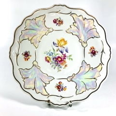 Đĩa trang trí sứ mạ vàng men ngọc trai Weimar - Đức