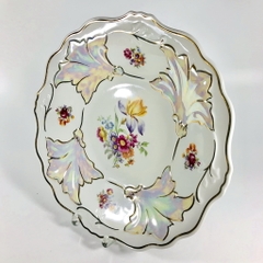 Đĩa trang trí sứ mạ vàng men ngọc trai Weimar - Đức