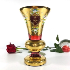 Lọ hoa pha lê màu Séc Bohemia mạ vàng đắp hoa nổi - Đỏ