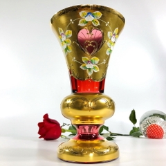 Lọ hoa pha lê màu Séc Bohemia mạ vàng đắp hoa nổi - Đỏ