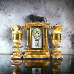 Đồng hồ đá bọc đồng 3 món Khải hoàn môn tượng sư tử Pháp