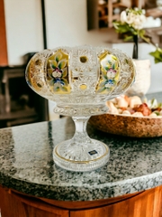 Liễn pha lê mạ vàng đắp hoa nổi thủ công 24,5 x 26 cm (PVN905)