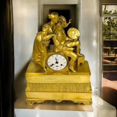 Đồng hồ lắc-kê vàng, tượng đôi nam nữ Troubadour, xuất xứ Pháp, thời kỳ Charles X (1824-1830).Mã SP: PVN330