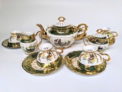 (Bán buôn, bán lẻ) BỘ ẤM TRÀ 15 MÓN MẠ VÀNG 24K XANH LÁ HÌNH 6 LOÀI THÚ Sản xuất tại CH Séc (Tiệp Khắc)