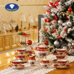 (Bán buôn, bán lẻ) BỘ ẤM TRÀ 15 MÓN MẠ VÀNG 24K HOA HỒNG Sản xuất tại CH Séc (Tiệp Khắc)