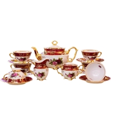 (Bán buôn, bán lẻ) BỘ ẤM TRÀ 15 MÓN MẠ VÀNG 24K HOA HỒNG Sản xuất tại CH Séc (Tiệp Khắc)