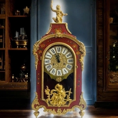 Đồng hồ cổ phong cách quý tộc Pháp, gỗ men rạn, màu huyết dụ, tượng người,  cao 68 cm (mã: PVN336)