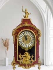 Đồng hồ cổ phong cách quý tộc Pháp, gỗ men rạn, màu huyết dụ, tượng người,  cao 68 cm (mã: PVN336)