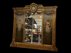 Gương gỗ quý tộc Pháp tranh vẽ thiếu nữ châu Âu 150x148 cm