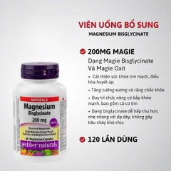 Viên uống Magnesium Bisglycinate Webber Naturals hỗ trợ xương răng chắc khoẻ (120 viên)