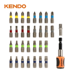 Bộ mũi vít nhiều màu kèm đầu nối bằng thép S2 32 chi tiết Kendo - 32203235