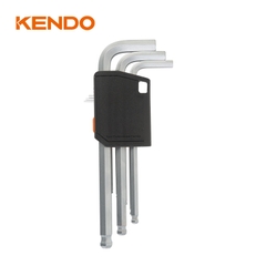 Bộ lục giác đầu bi chữ L loại dài bằng thép Cr-V (9 cái/bộ) Kendo - 20737