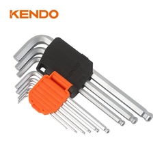 Bộ lục giác đầu bi chữ L loại dài bằng thép Cr-V (9 cái/bộ) Kendo - 20737