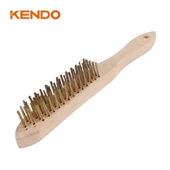 Bàn chải sắt sợi đồng thau tay cầm gỗ 5×15 hàng Kendo - 31505