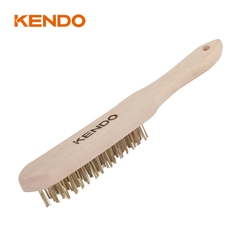Bàn chải sắt sợi đồng thau tay cầm gỗ 4×15 hàng Kendo - 31504