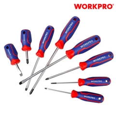 Bộ Tua vít 8 cái gồm ( 4 cái đầu hình hoa khế, 4 cái đầu dẹt), thép hợp kim CR-V  Workpro WP200505
