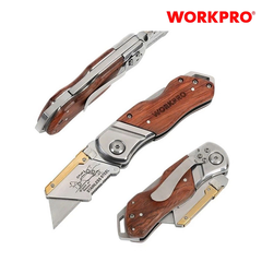 Dao gấp tiện ích có lưỡi cắt, cán cầm bằng gỗ Workpro WP211014
