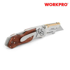 Dao gấp tiện ích có lưỡi cắt, cán cầm bằng gỗ Workpro WP211014
