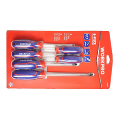 Bộ Tua vít 6 cái gồm ( 3 cái đầu hình hoa khế, 3 cái đầu dẹt), thép hợp kim CR-V  Workpro WP200504