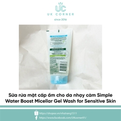 Sữa rửa mặt cấp ẩm cho da nhạy cảm Simple Water Boost Micellar Gel Wash for Sensitive Skin 150 ml,