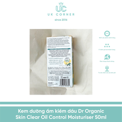 Kem dưỡng ẩm kiềm dầu Dr Organic Skin Clear Oil Control Moisturiser 50ml
