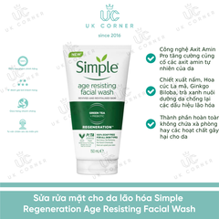 Sữa rửa mặt chống lão hóa Simple Regeneration Age Resisting Facial Wash 150ml