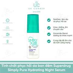 Tinh chất cấp ẩm phụ hồi da nhạy cảm ban ngày Superdrug Simply Pure Hydrating Serum 50ml