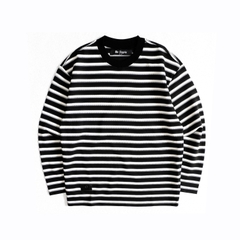 Áo Thun Dài Tay Vải Knit Kẻ Sọc Cổ Tròn