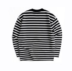 Áo Thun Dài Tay Vải Knit Kẻ Sọc Cổ Tròn