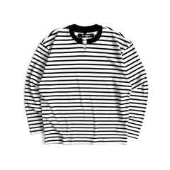 Áo Thun Dài Tay Vải Knit Kẻ Sọc Cổ Chữ V