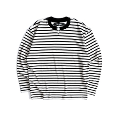 Áo Thun Dài Tay Vải Knit Kẻ Sọc Cổ Chữ V