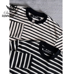 Áo Thun Dài Tay Vải Knit Kẻ Sọc Cổ Tròn
