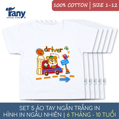 set 5 áo tay ngắn trắng in