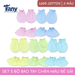 bao tay bao chân màu sơ sinh bé gái ( set 5 bộ )