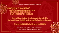 THÔNG BÁO NGHỈ LỄ GIỖ TỔ HÙNG VƯƠNG - GIẢI PHÓNG MIỀN NAM - QUỐC TẾ LAO ĐỘNG