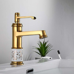 Vòi Lavabo đồng mạ vàng bọc sứ 053