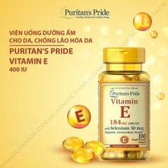 Viên uống bổ sung Vitamin E giúp đẹp da, chống lão hóa, hỗ trợ tin mạch Puritan's Pride Vitamin E-400 Iim mạch U Mỹ