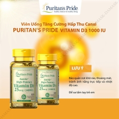 Viên uống tăng cường hấp thu canxi Puritan's Pride Vitamin D3 1000 IU Mỹ