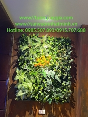 Decor mảng tường cây hoa lá tại quán cà phê 47 Tam Khương - Đống Đa - Hà Nội