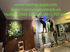 Decor mảng tường cây hoa lá tại quán cà phê 47 Tam Khương - Đống Đa - Hà Nội