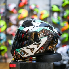 Mũ Fullface ROC R11 Pro Đen Bóng + Dán Tem Decal BMW HP4 Xanh Ngọc FREESHIP