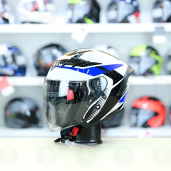 Mũ 3/4 Yohe 878 PLUS SRT Trắng Xanh FREESHIP