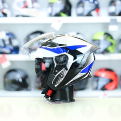 Mũ 3/4 Yohe 878 PLUS SRT Trắng Xanh FREESHIP