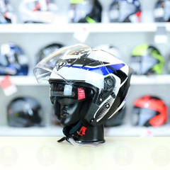 Mũ 3/4 Yohe 878 PLUS SRT Trắng Xanh FREESHIP