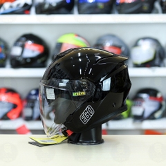 Mũ 3/4 2 Kính EGO E42 Đen Bóng FREESHIP