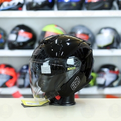 Mũ 3/4 2 Kính EGO E42 Đen Bóng FREESHIP