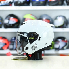 Mũ 3/4 2 Kính EGO E42 Trắng Bóng FREESHIP